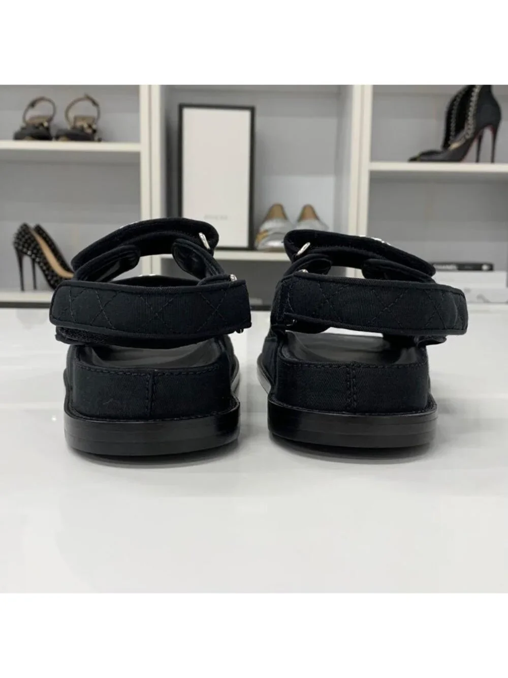 Chanel Fabric CC Logo Rhinestone Velcro Sandals